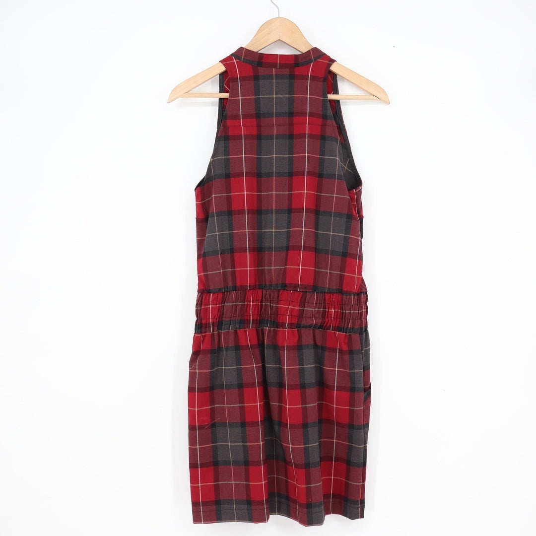 Red Plaid Ruffle V-Neck Sleeveless Mini Dress Racerback Pockets Size 6