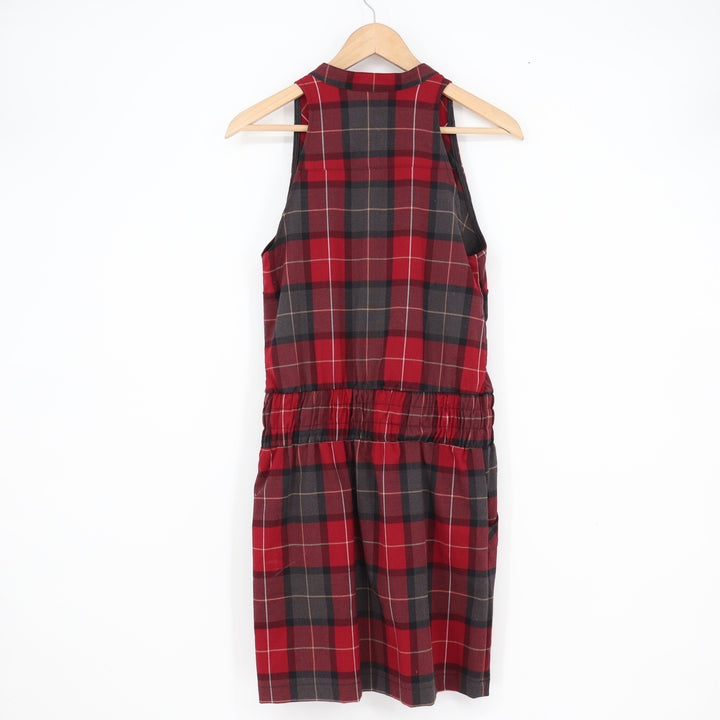 Red Plaid Ruffle V-Neck Sleeveless Mini Dress Racerback Pockets Size 6