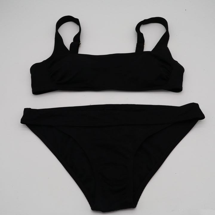 Xhilaration 2 Piece Bikini Set Womens L Black Ribbed Adjustable Strap Swimwear