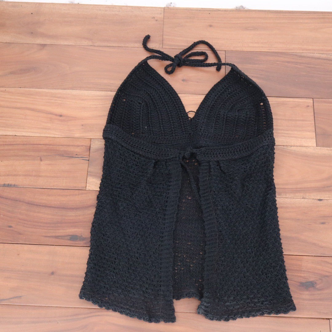 Black Crochet Halter Top Boho Festival Beach Cover Up
