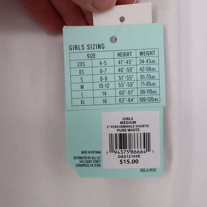 DSG Girls 3 Inch Performance Shortie White Athletic Shorts M 10-12