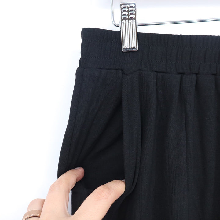 Black Wide Leg Knit Jersey Trousers High Waist Elastic Pocket Pants Large 4419