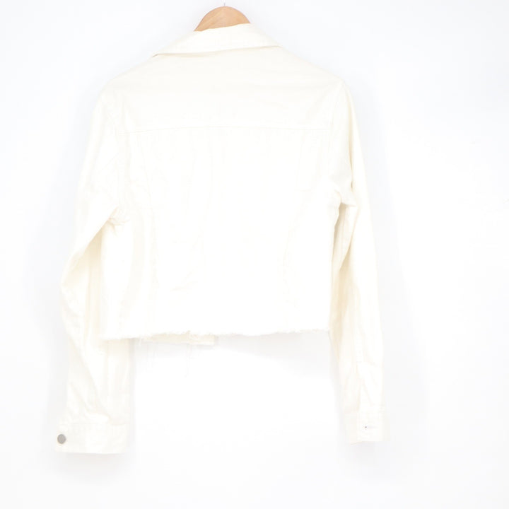 Harper Heritage Francescas White Cropped Denim Jacket Raw Hem M
