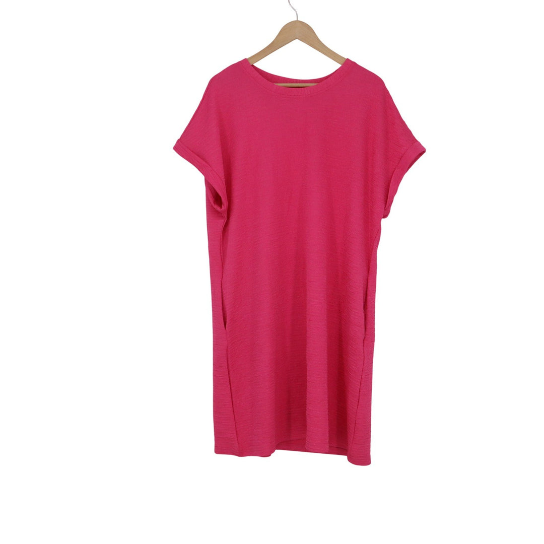 Evaless Hot Pink Textured Short Sleeve T-Shirt Dress Pockets Plus Size 2XL NEW