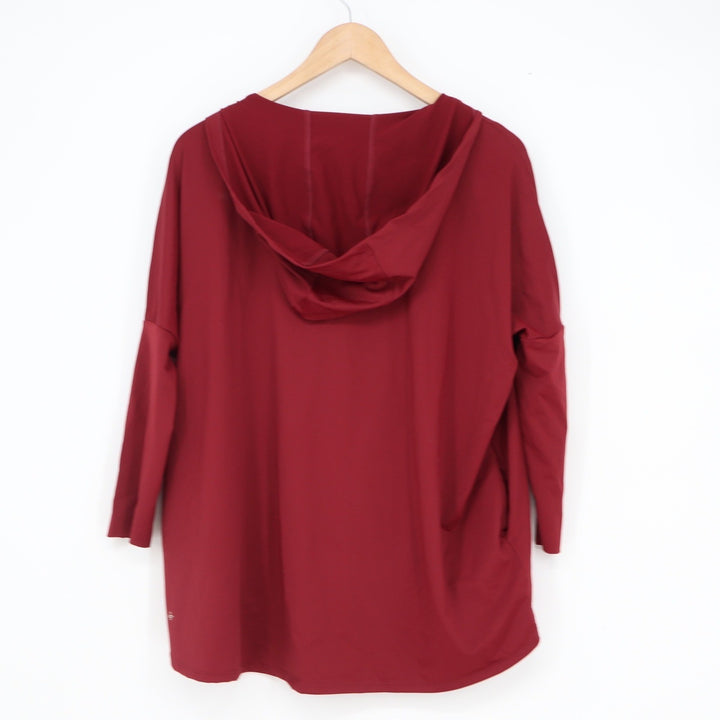 Kyodan Womens Draped Crossover Hoodie Cowl Neck Burgundy Activewear Top