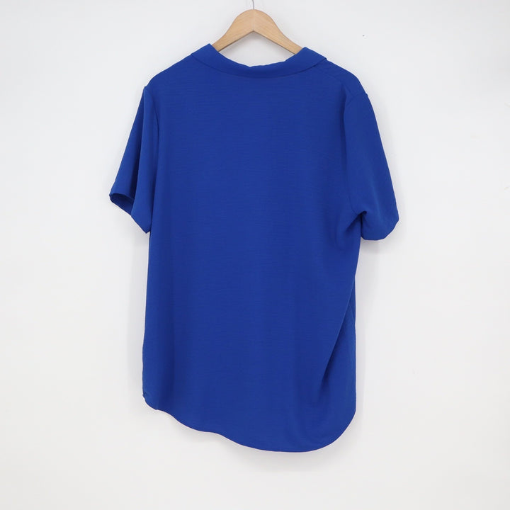 Hilary Radley Royal Blue Short Sleeve Notched Collar Blouse Large