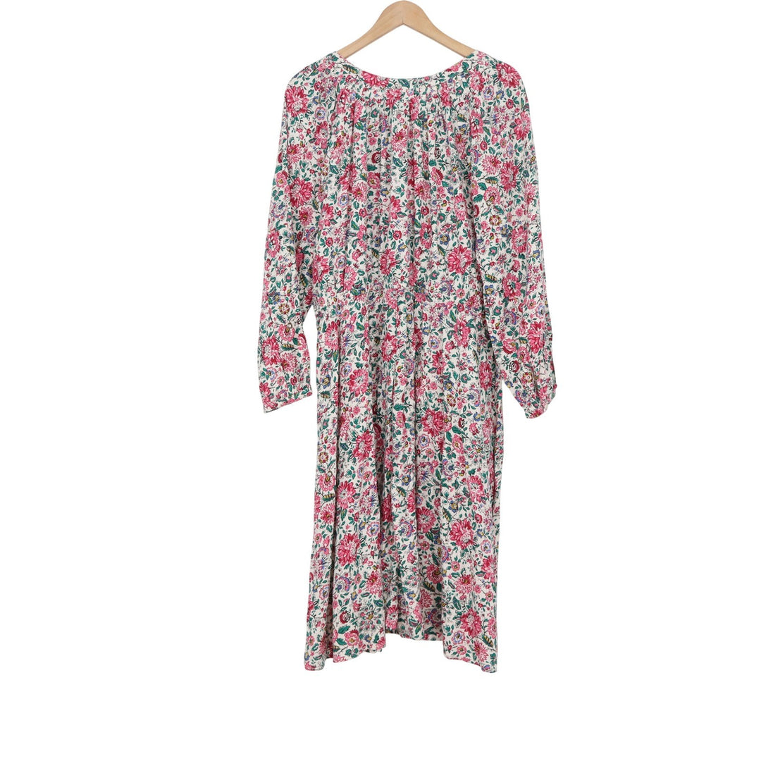 Old Navy Womens XL Pink Floral Split Neck Tassel Midi Dress Long Sleeve