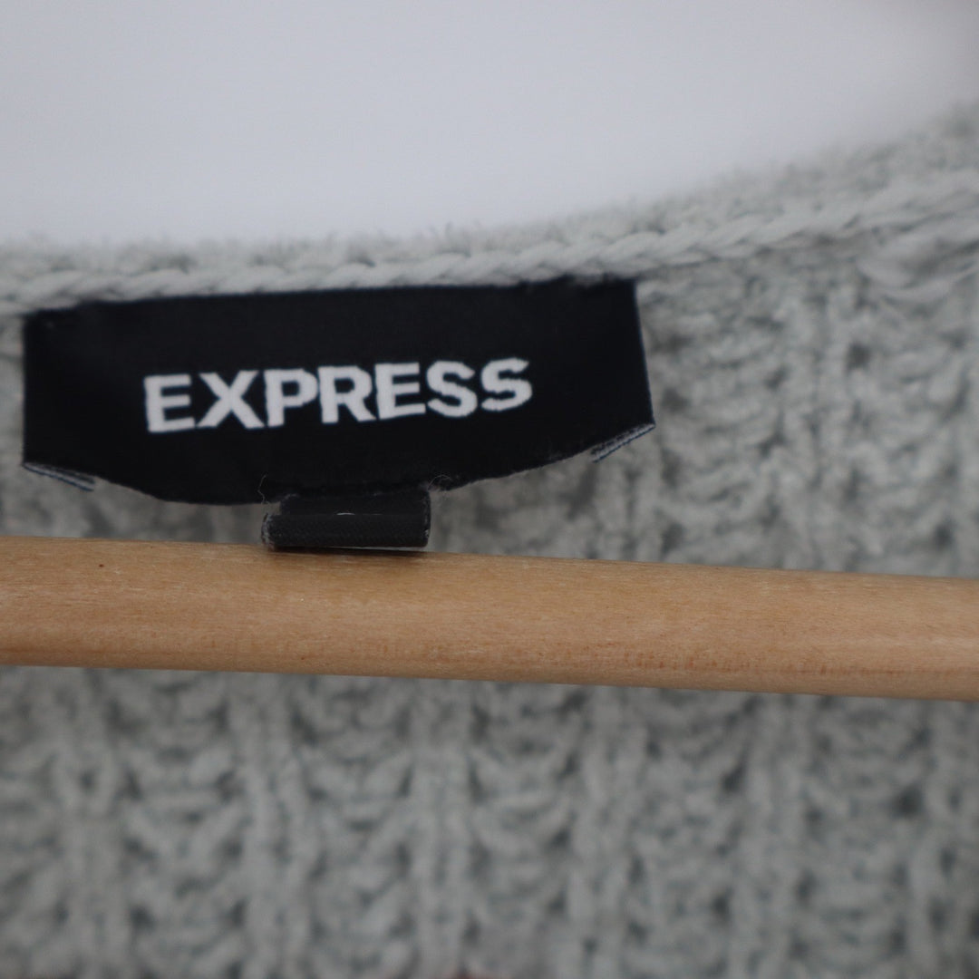Express Womens Sage Green Chenille V-Neck Textured Knit Sweater Size S