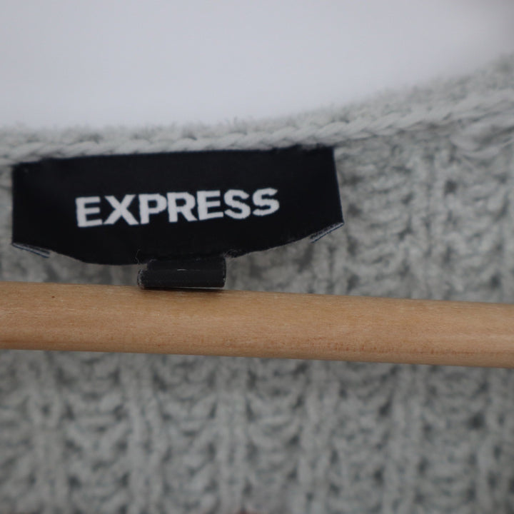 Express Womens Sage Green Chenille V-Neck Textured Knit Sweater Size S
