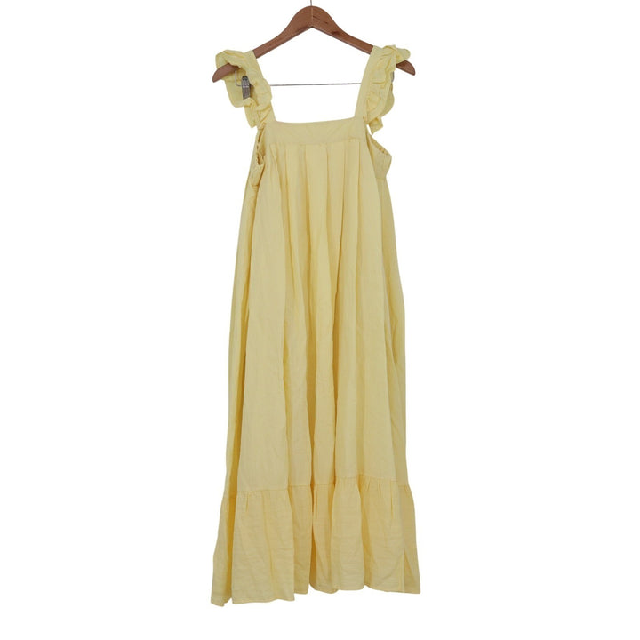 MABL Yellow Ruffle Strap Button Front Tiered Midi Dress Size M
