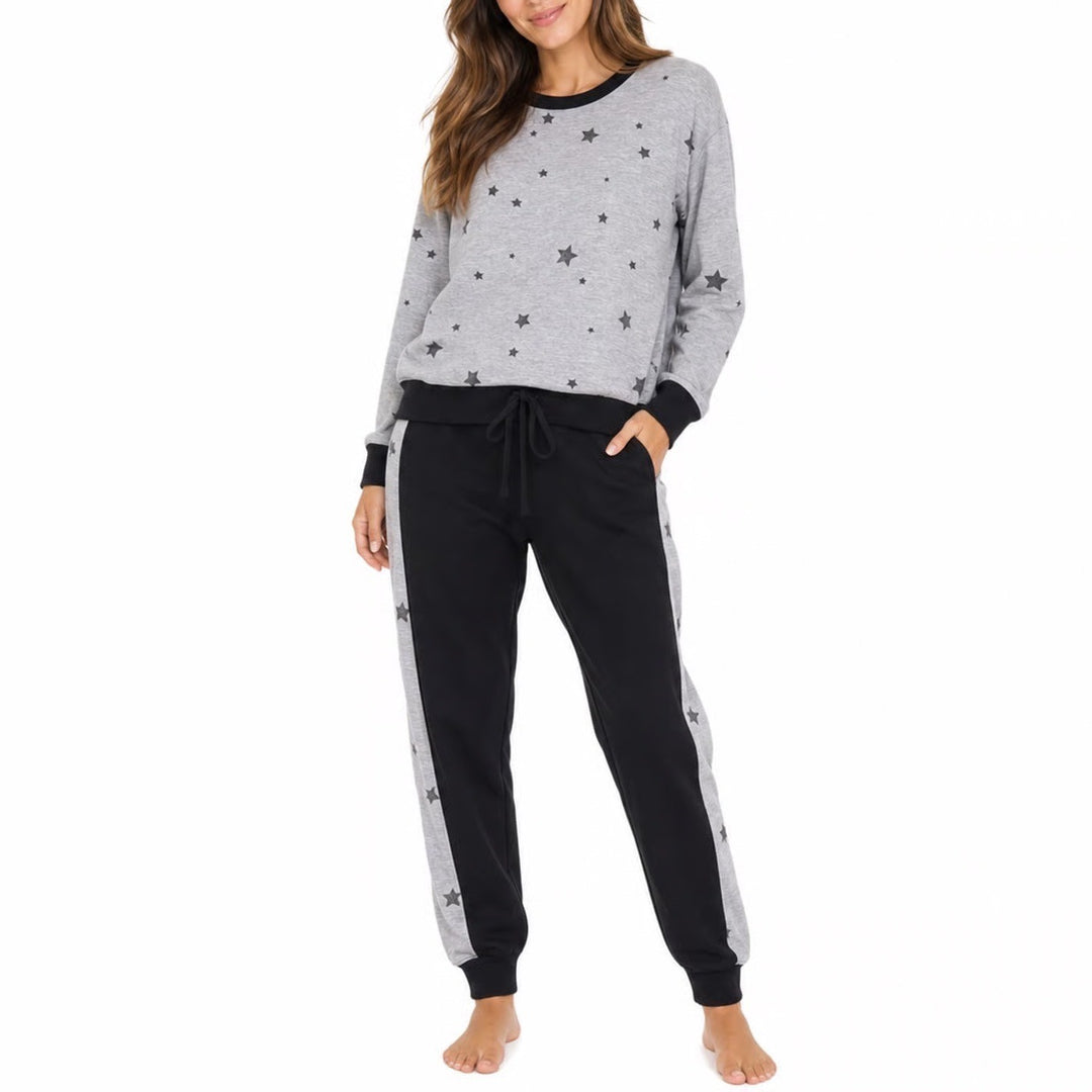 Splendid Womens Grey Black Star Print Sweatshirt and Jogger Pajama Set Size M