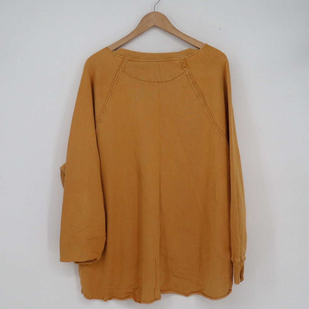 Aerie Womens XL Mustard Yellow Raglan Sweatshirt Exposed Seams Raw Hem