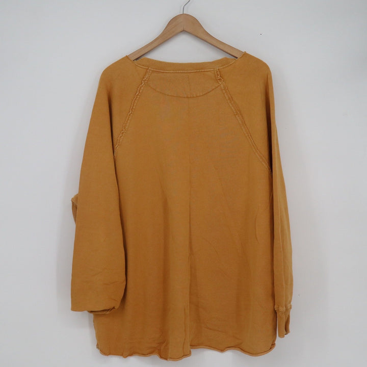 Aerie Womens XL Mustard Yellow Raglan Sweatshirt Exposed Seams Raw Hem