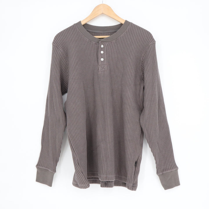 American Giant T-Shirt Men Medium Gray Cotton Stretch Waffle Knit Henley Neck