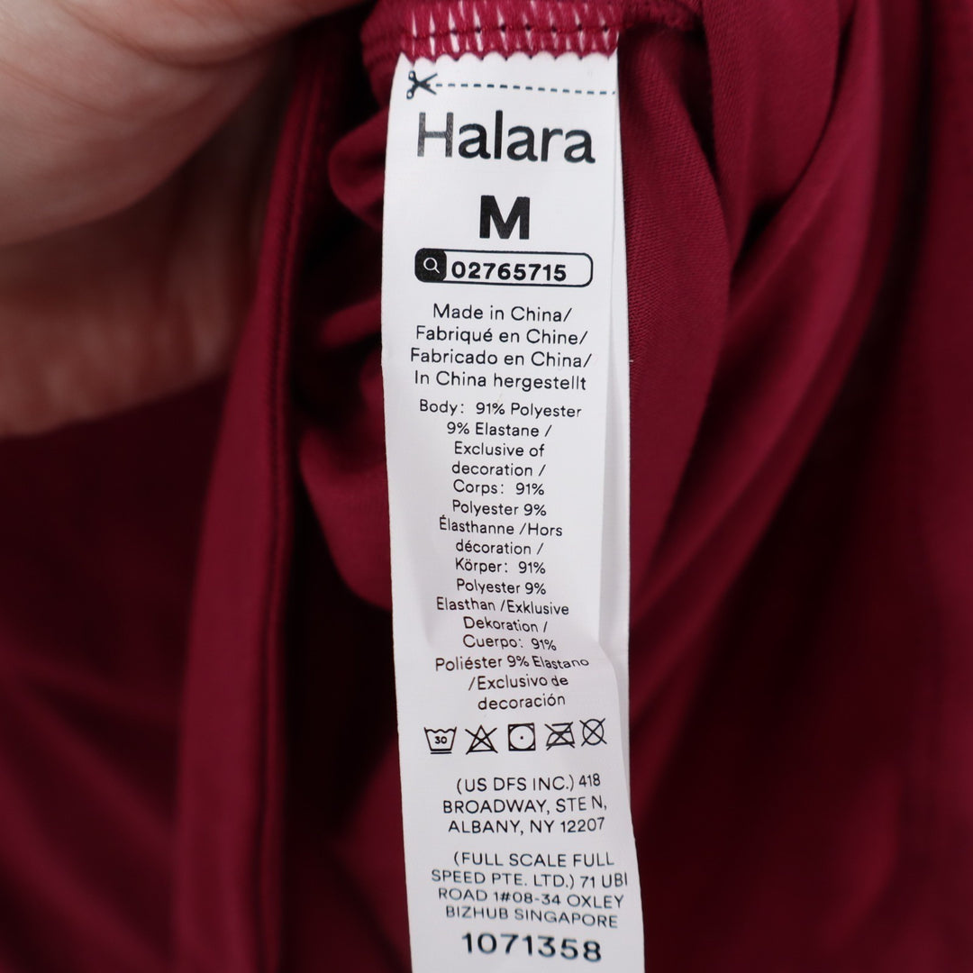 Halara T-Shirt Womens Size M Red One Shoulder Long Sleeve Thumb Hole Curved Hem