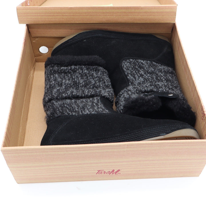 Tara M. Boots Womens 8 Chloe Black Suede Wool Knit Faux Fur Winter Excellent