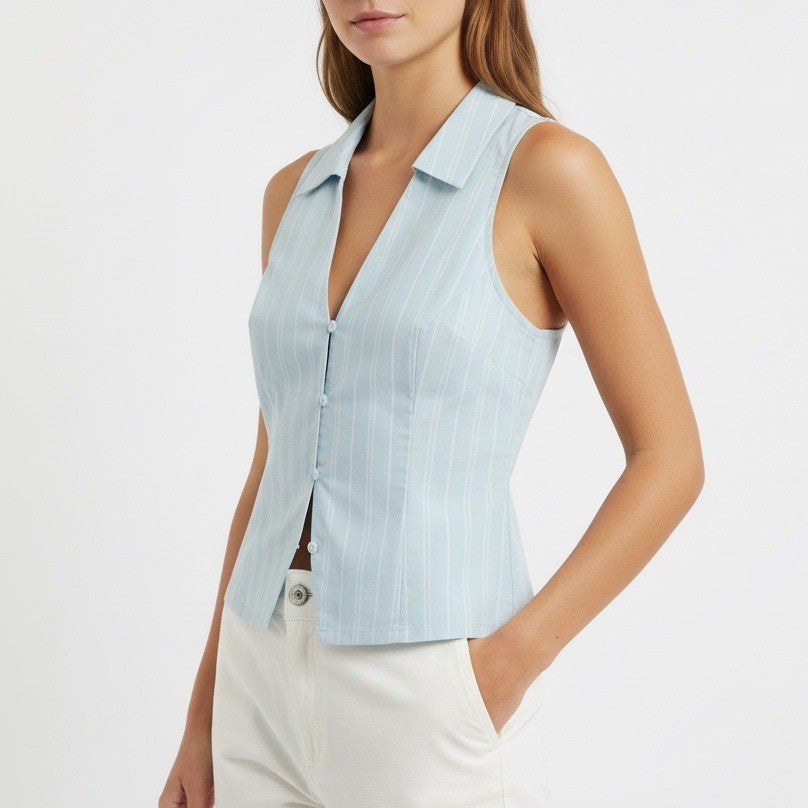 Urban Outfitters Striped Sleeveless Button Front Collar Shirt Top Women's Small