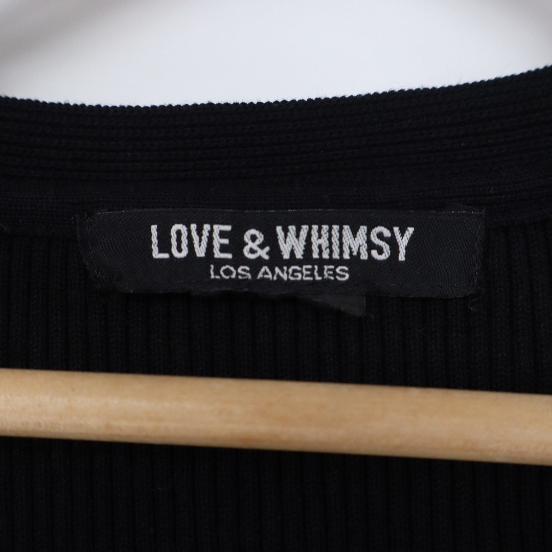 Love & Whimsy Los Angeles Black Ribbed V-Neck Button Front Cardigan Sweater L