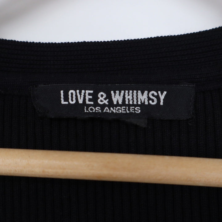 Love & Whimsy Los Angeles Black Ribbed V-Neck Button Front Cardigan Sweater L