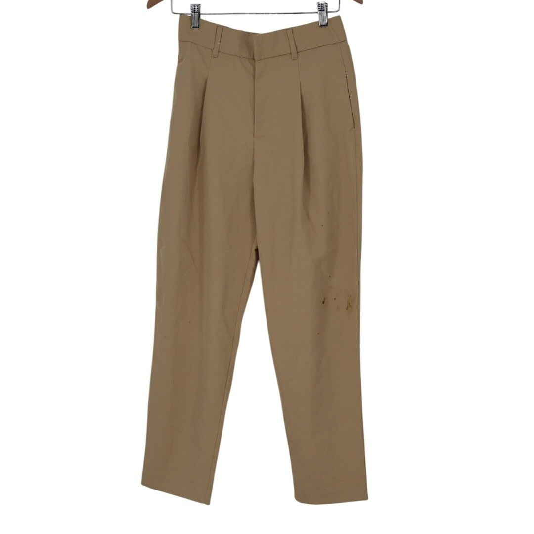 Zara Trouser Pants Womens Medium Brown Viscose Stretch Pleated Business Career