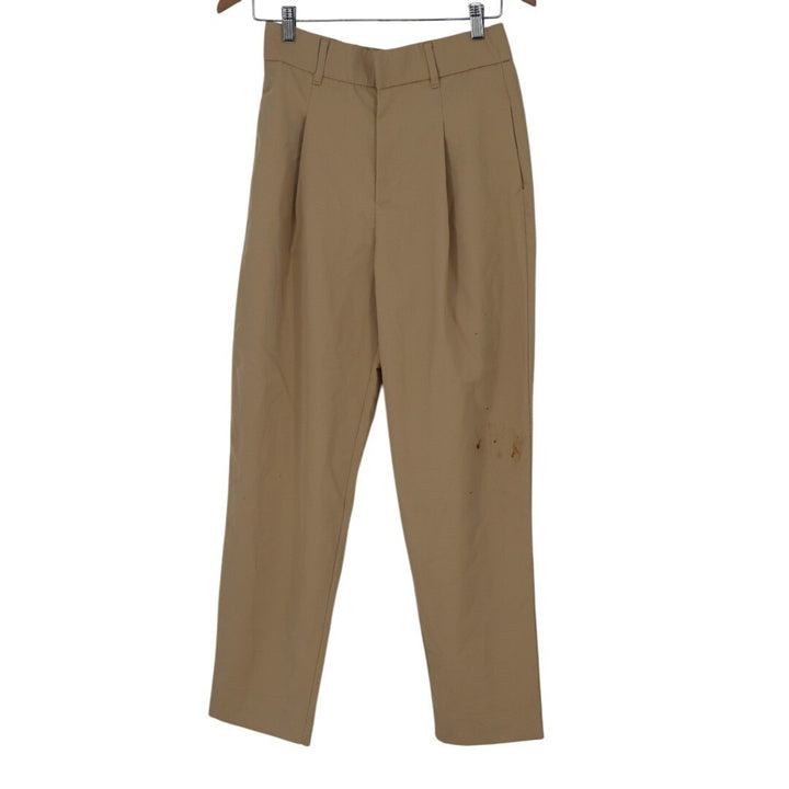 Zara Trouser Pants Womens Medium Brown Viscose Stretch Pleated Business Career