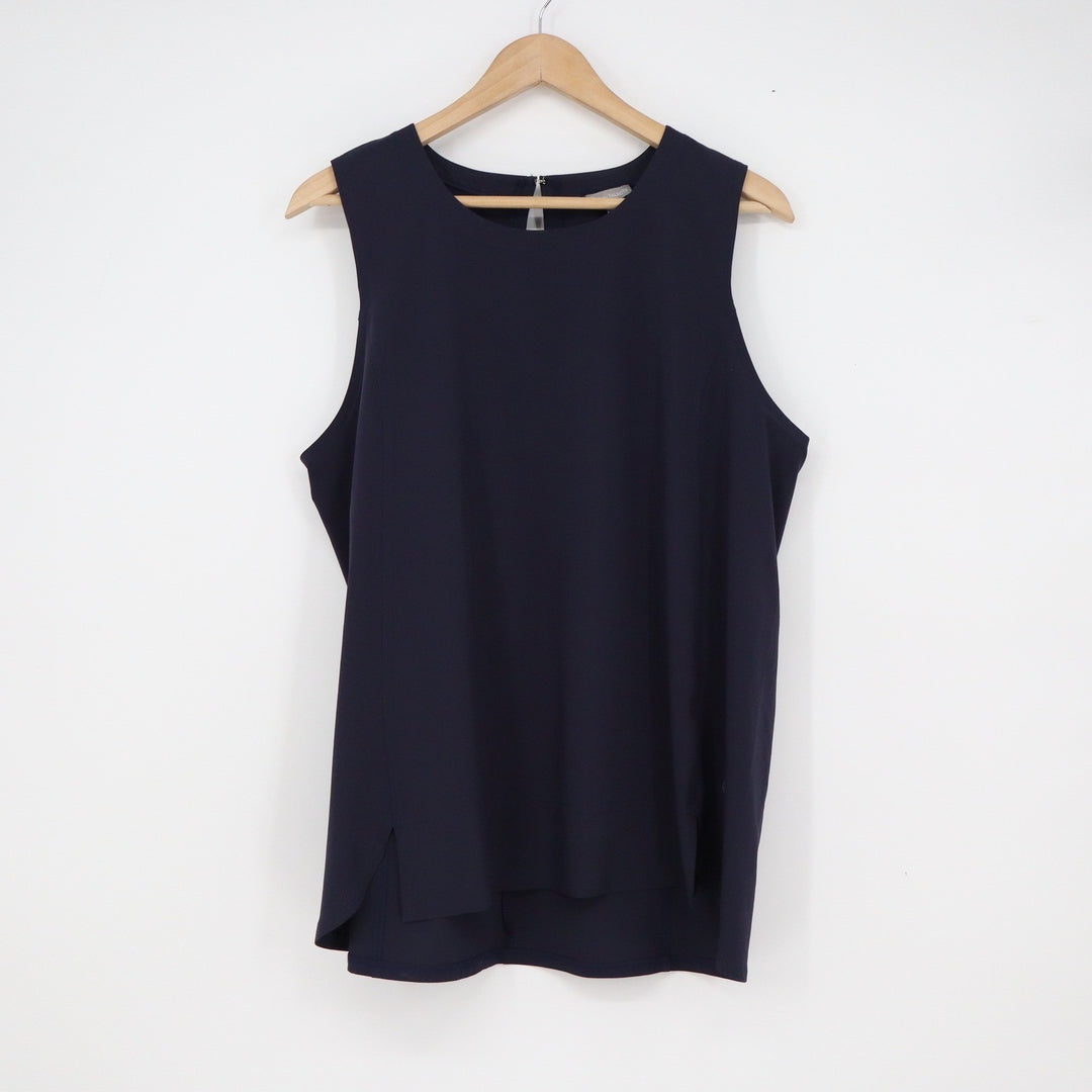 T by Talbots Womens Navy Blue Sleeveless Shell Top Stretch Keyhole Back L