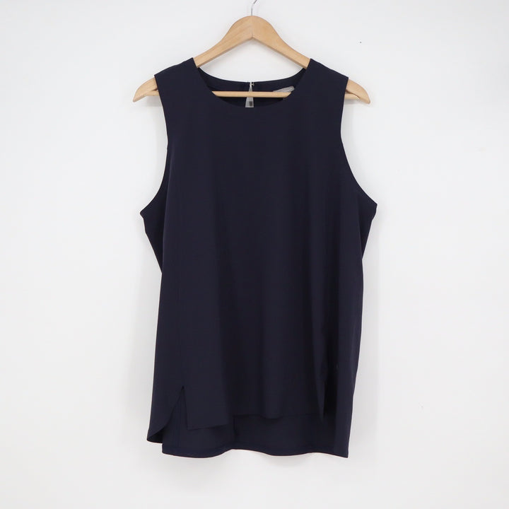 T by Talbots Womens Navy Blue Sleeveless Shell Top Stretch Keyhole Back L