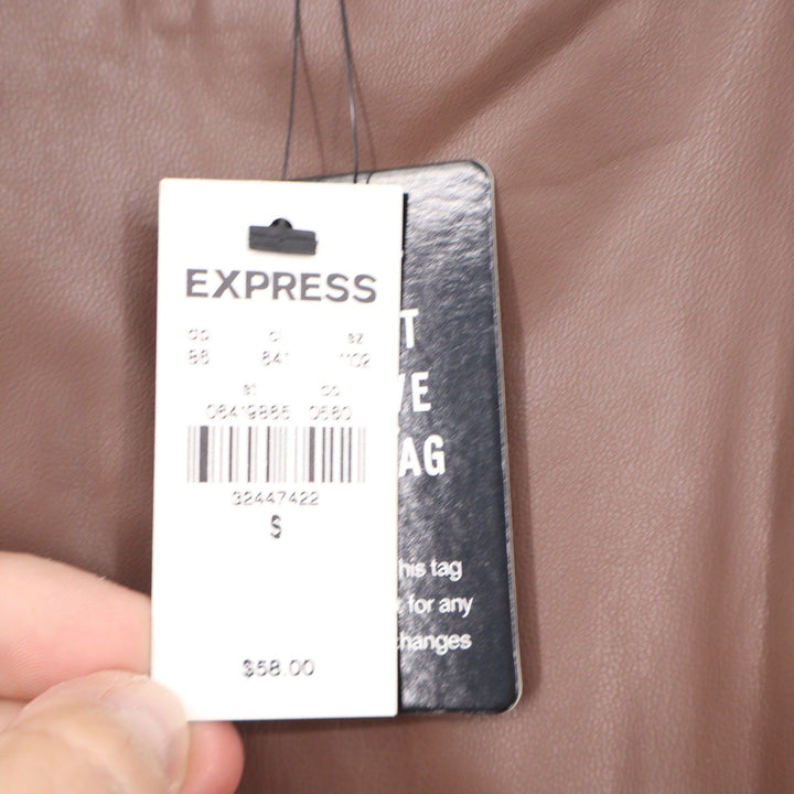 Express Body Contour Faux Leather Bodysuit Mocha Brown Sleeveless Small