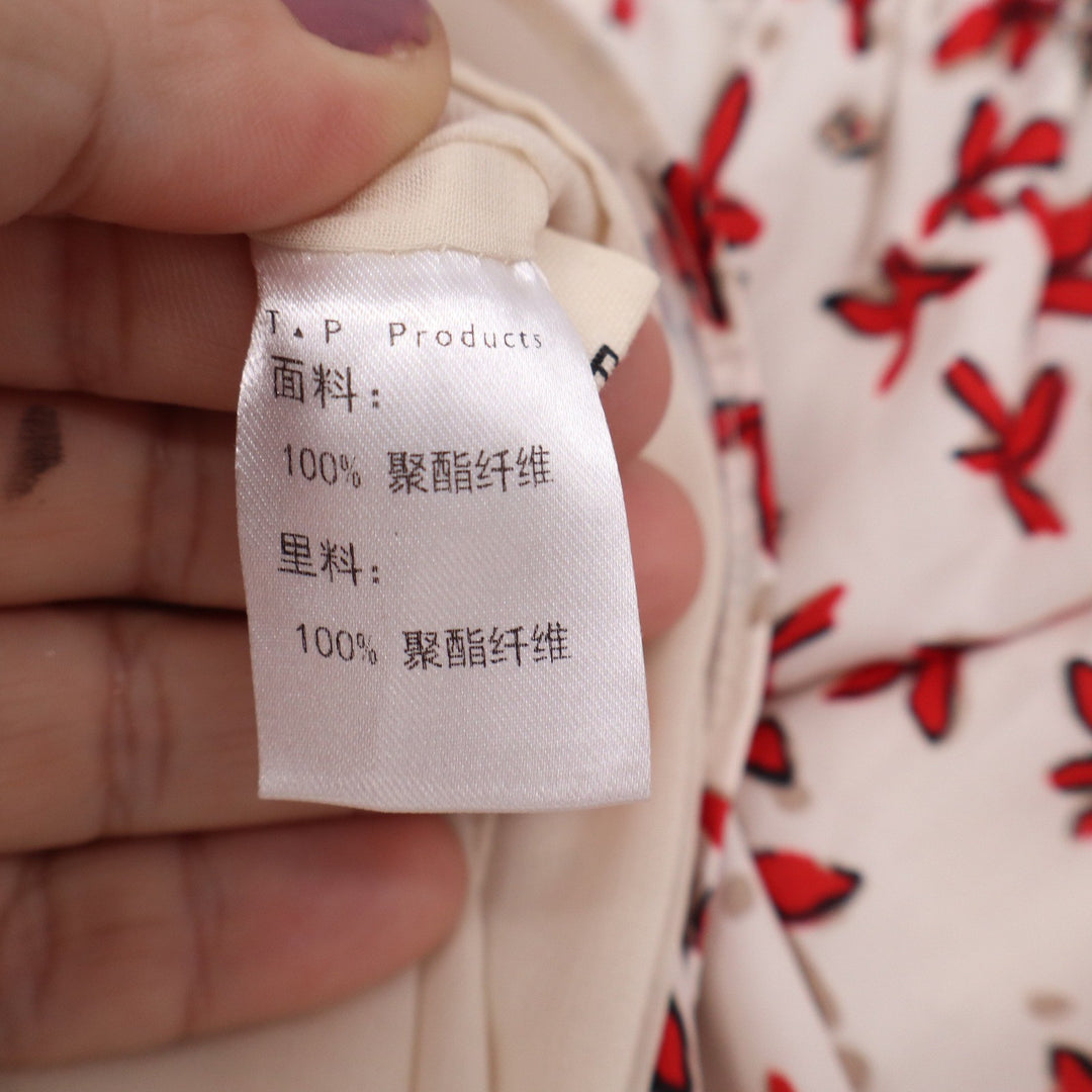 T.P Products Red Bird Print Tiered Ruffle Midi Skirt Cream Size Small Elastic
