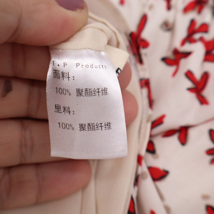 T.P Products Red Bird Print Tiered Ruffle Midi Skirt Cream Size Small Elastic