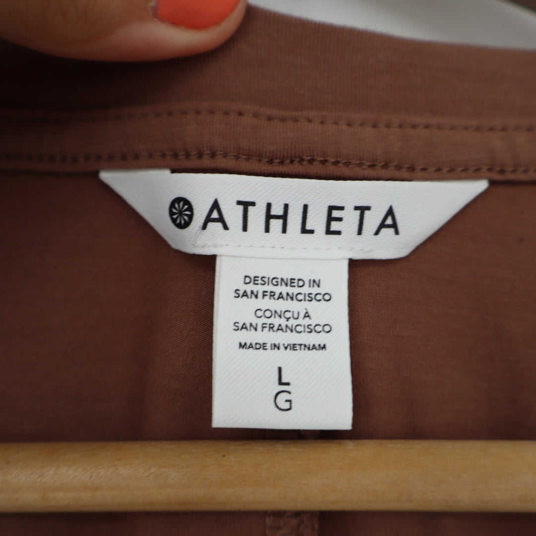 Athleta Renew V-Neck Ruched Cap Sleeve Top Brown Mahogany Large