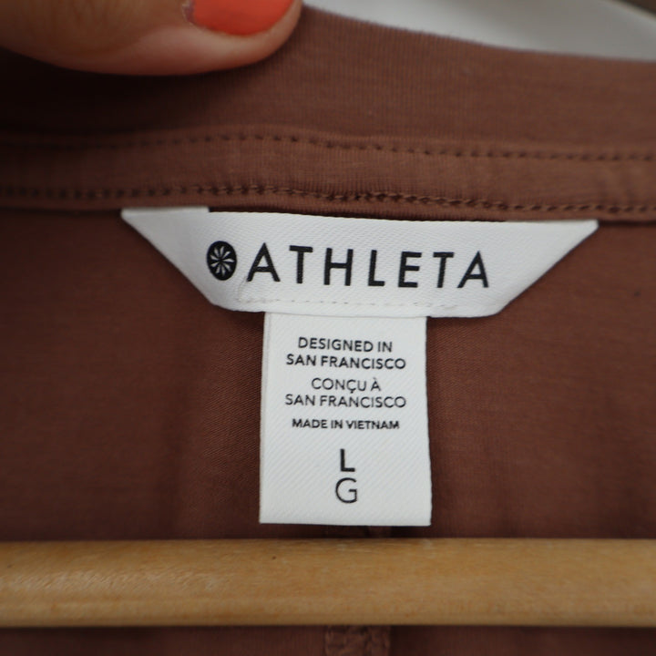 Athleta Renew V-Neck Ruched Cap Sleeve Top Brown Mahogany Large