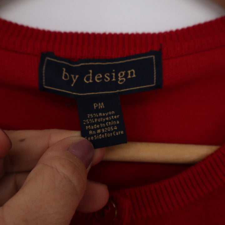 By Design Red Button Front Cardigan Sweater 3/4 Sleeve PM Petite Medium RN
