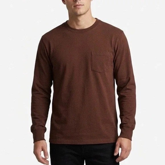 American Giant T-Shirt Mens XL Maroon Cotton Long Sleeve Front Pocket Crew Neck