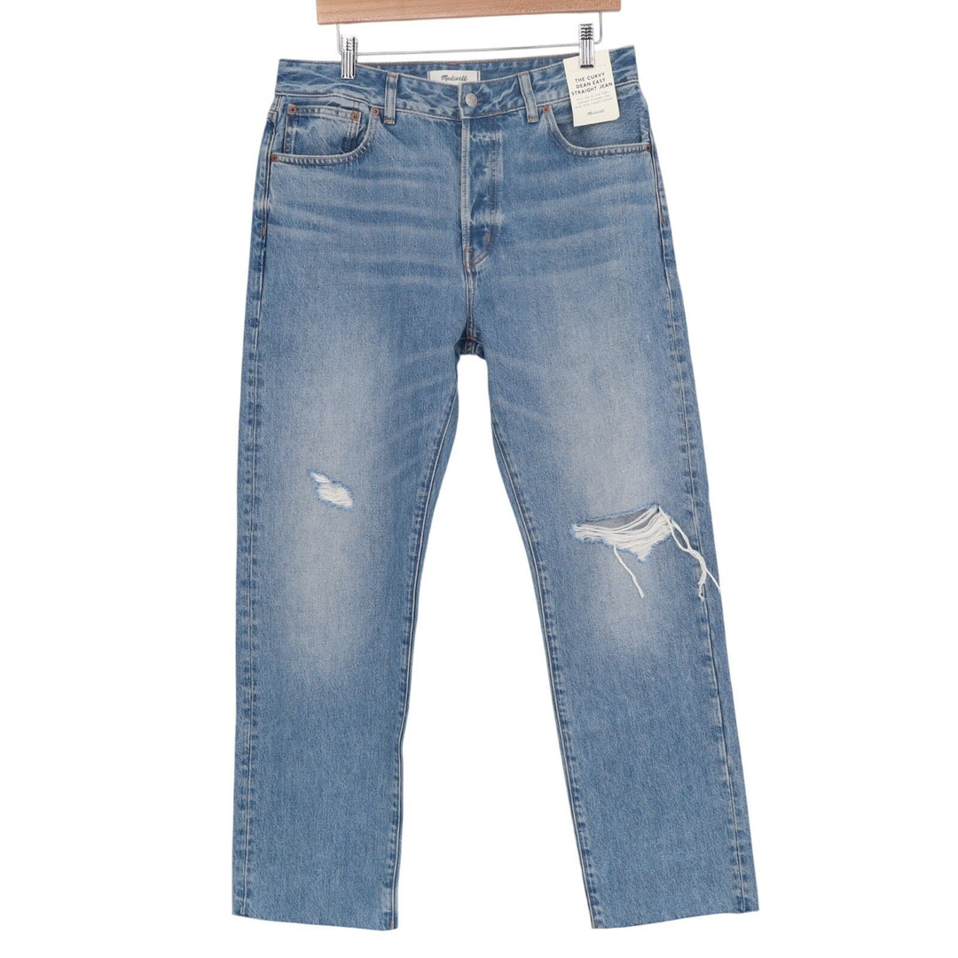 Madewell The Curvy Dean Easy Straight Jeans Womens 29 Blue Denim Distressed