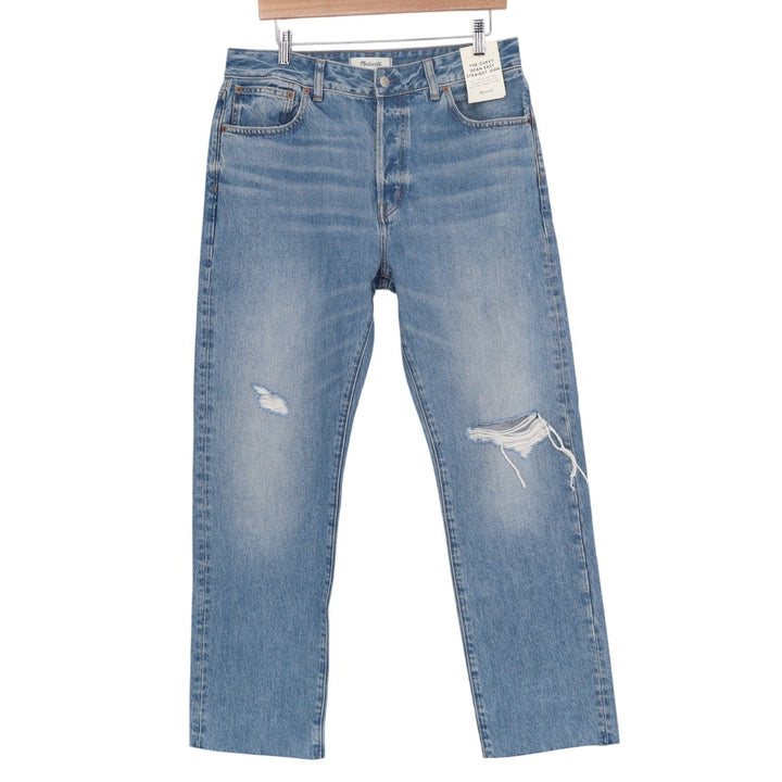 Madewell The Curvy Dean Easy Straight Jeans Womens 29 Blue Denim Distressed