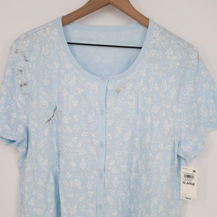 Charter Club 2-PC Pajamas Set Womens XL Blue Floral Button Front Straight Leg