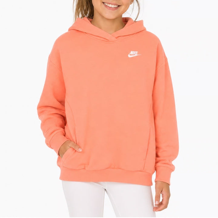 Nike Kids Oversized Fleece Hoodie Coral Orange Medium NEW