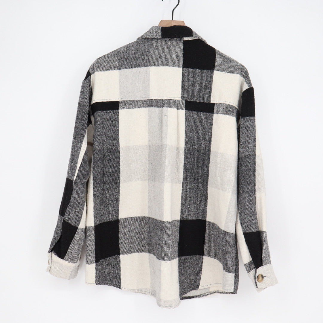 Womens Plaid Shacket Oversized Button Front Shirt Jacket Size Medium