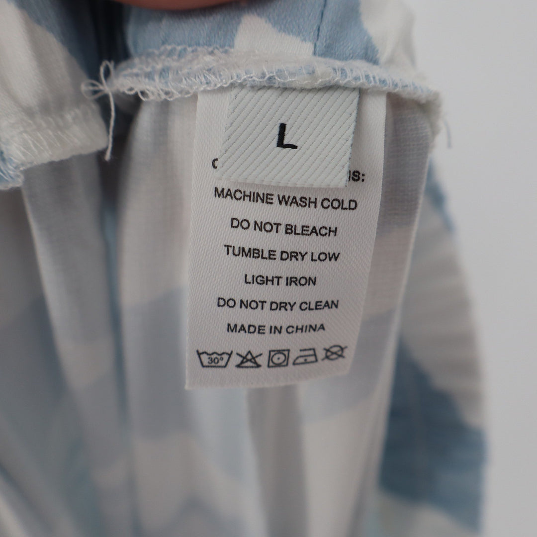 Unbranded Light Blue White Botanical Leaf Stripe Wide Leg Palazzo Pants Large