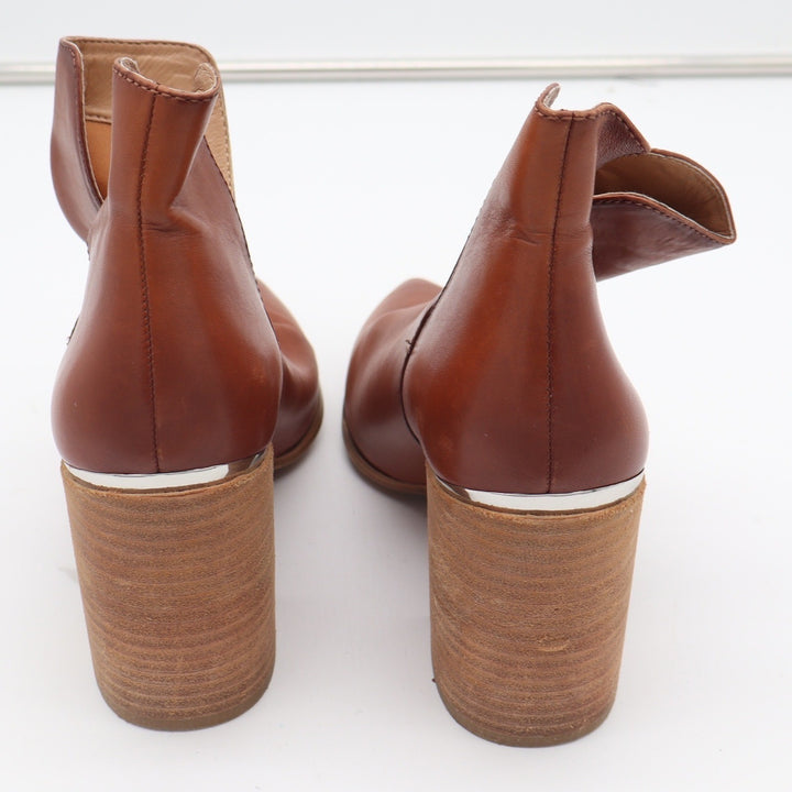 Steve Madden Kaylah Cognac Leather Pointed Toe V-Cut Block Heel Booties Size 9M