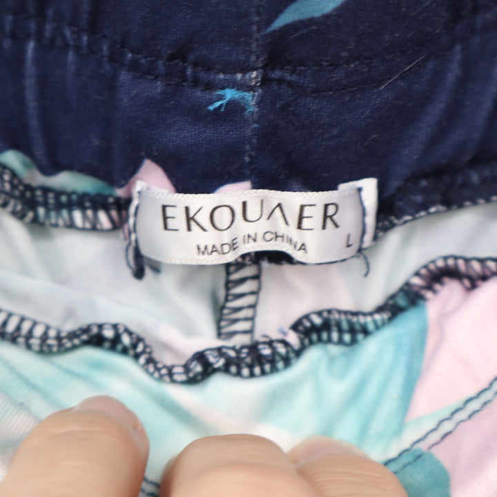 Ekouaer Mens Pajama Set Large Navy Tropical Banana Leaf Short Sleeve Button Down