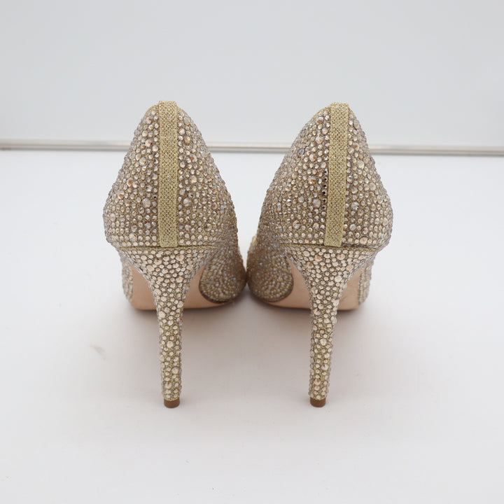 Badgley Mischka Cher Crystal Embellished Pumps Champagne Gold Size 10 Heels