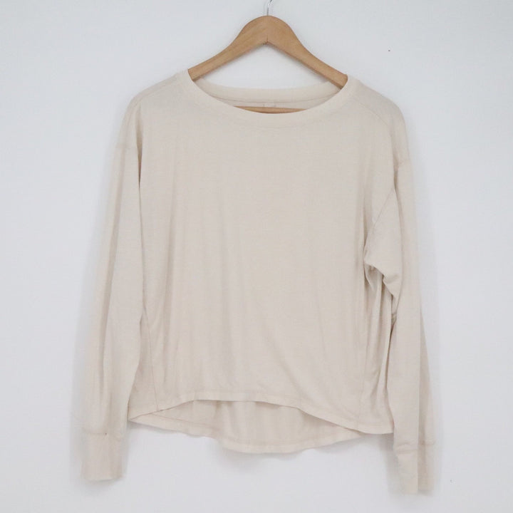 Zella Womens Cream Long Sleeve Relaxed Fit High Low Athleisure Top XS