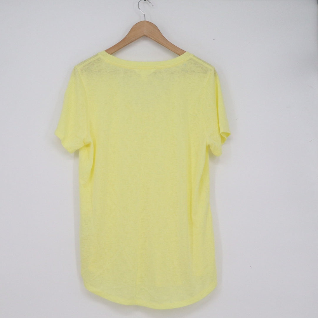 Athleta Womens Yellow V-Neck Short Sleeve Tencel Modal Blend Tee Size L