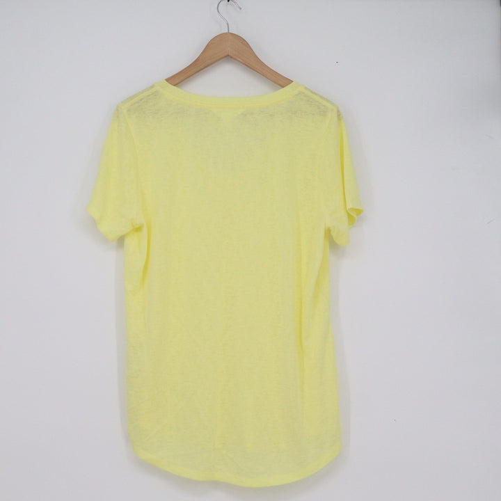 Athleta Womens Yellow V-Neck Short Sleeve Tencel Modal Blend Tee Size L