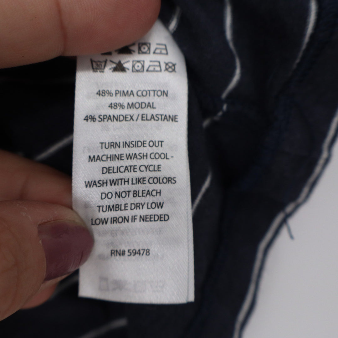 Max Studio Navy Blue White Striped Pima Cotton Modal Short Sleeve Tee Shirt M