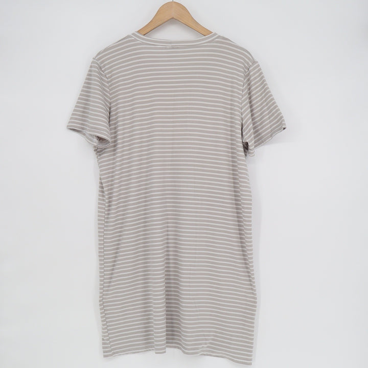 Real Essentials Tan White Striped Short Sleeve Sleep Shirt Nightgown Large L