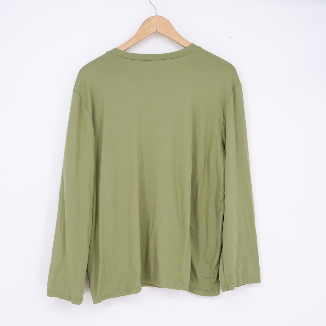 Faith Cross Graphic Long Sleeve T-Shirt Olive Green Crewneck Religious Top L