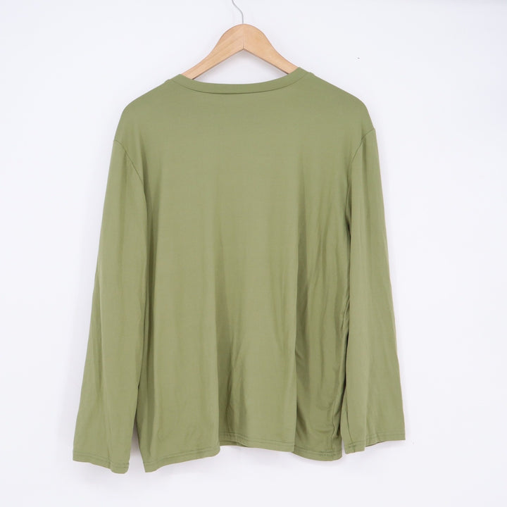 Faith Cross Graphic Long Sleeve T-Shirt Olive Green Crewneck Religious Top L